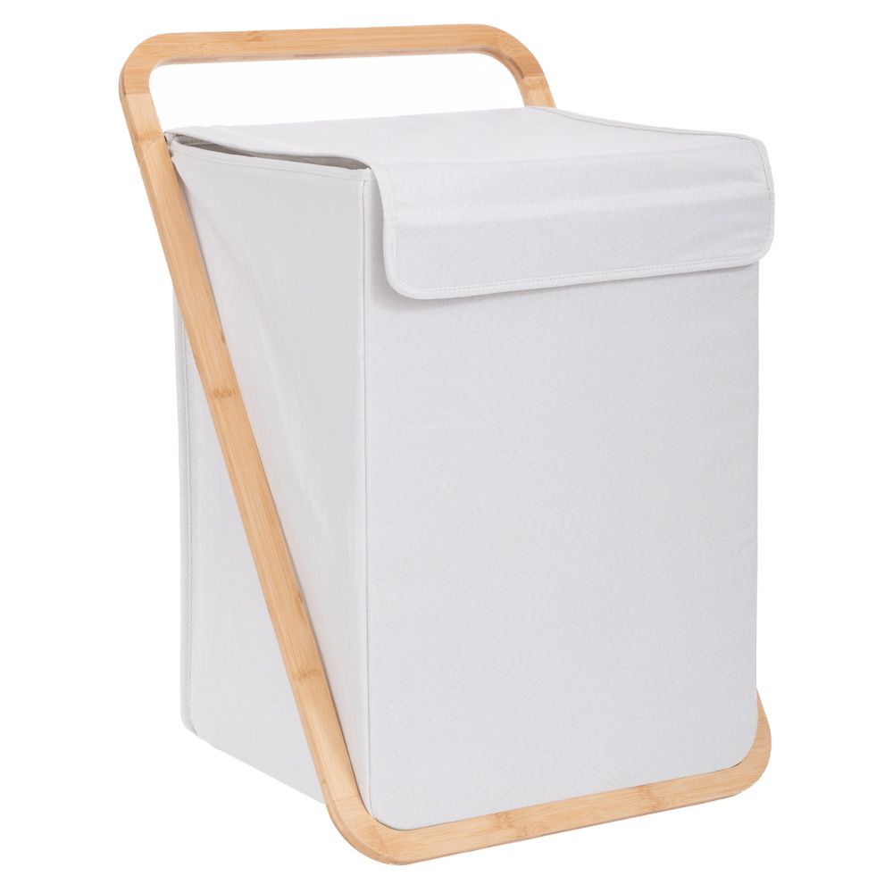  КОШНИЦА ЗА ПЕРИЛО ОТ ТЪКАН В КРЕМОВ ЦВЯТ С КАПАК 40X40X70 СМ