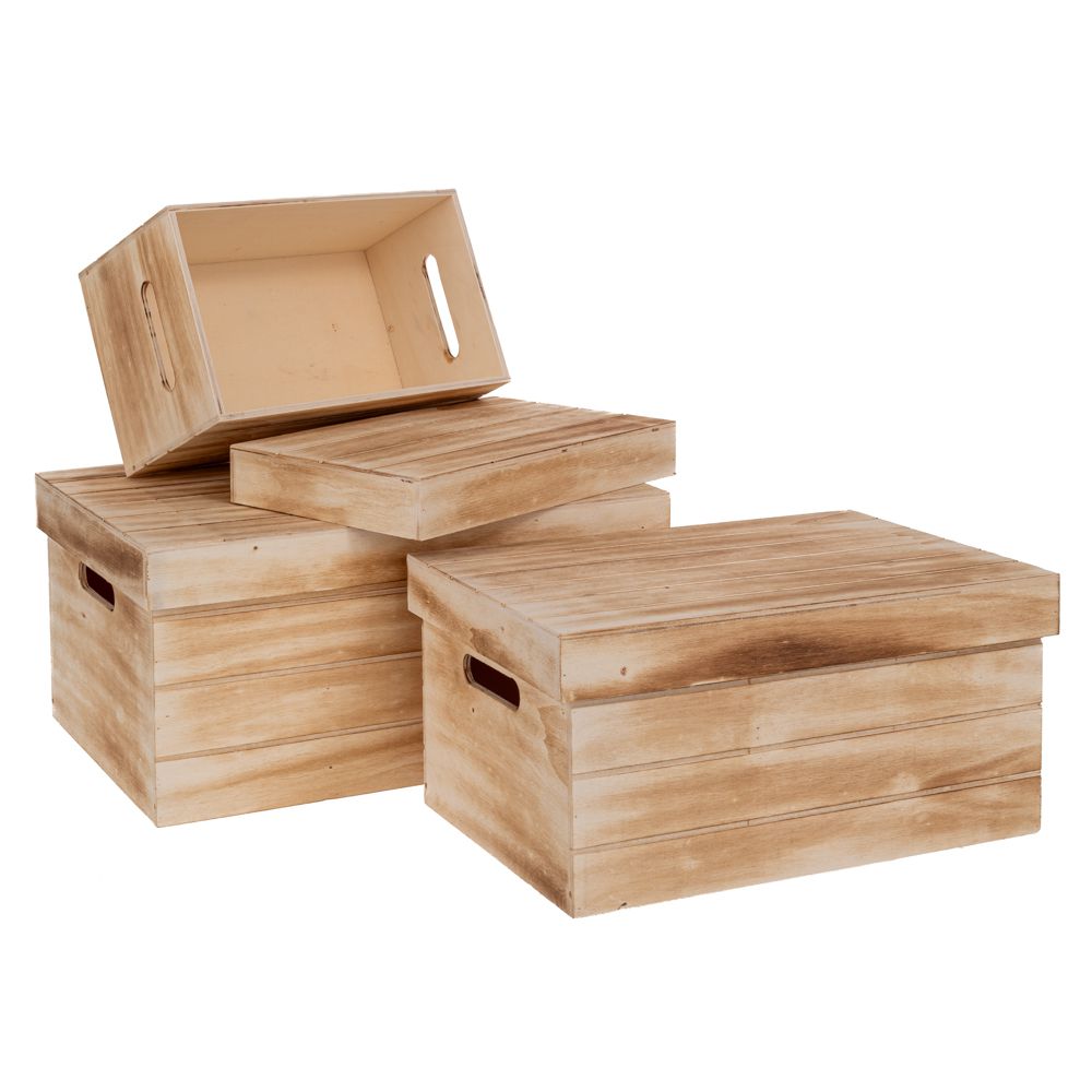  КОМПЛЕКТ ОТ 3 КУТИИ ОТ ЕСТЕСТВЕНО ДЪРВО С КАПАК 37X27X18, 32X22X16 И 27X17X14 СМ