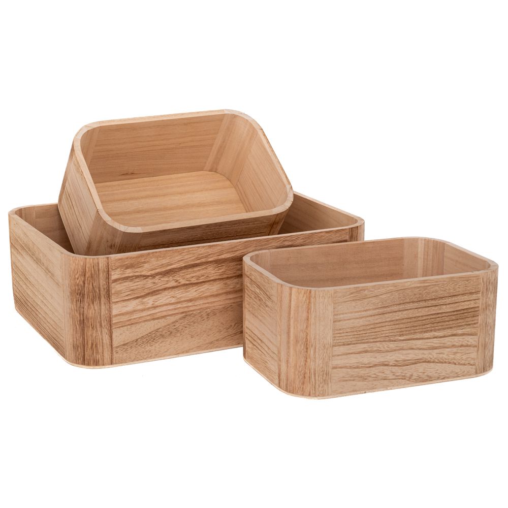  КОМПЛЕКТ ОТ 3 ДЪРВЕНИ КАСЕТИ 36X26X12 24X17X11 см