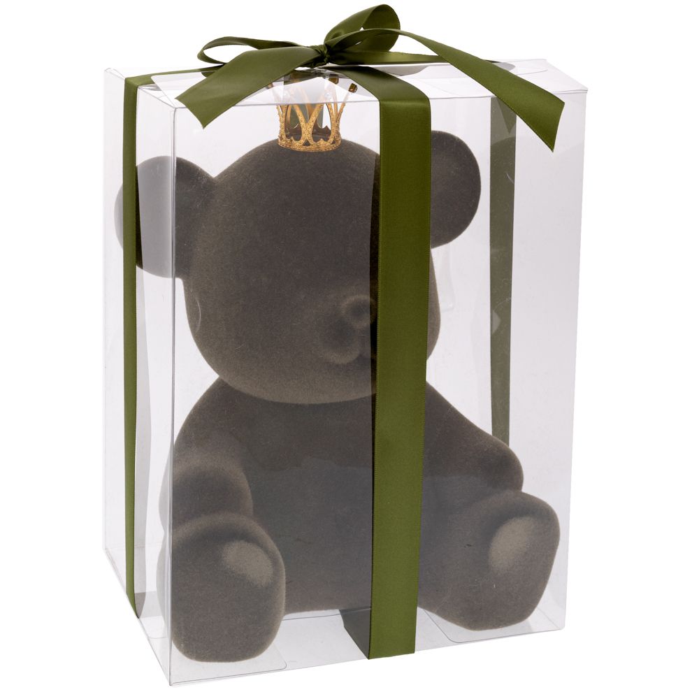  Коледна зелена мека фигурка на седящо мече с корона в PVC кутия, 21x29 см