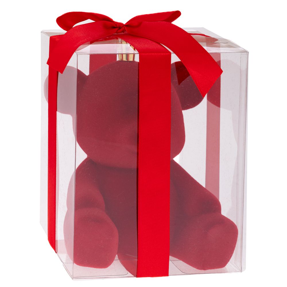  Коледна червена плюшена мечка с корона в PVC кутия, 13x17 см
