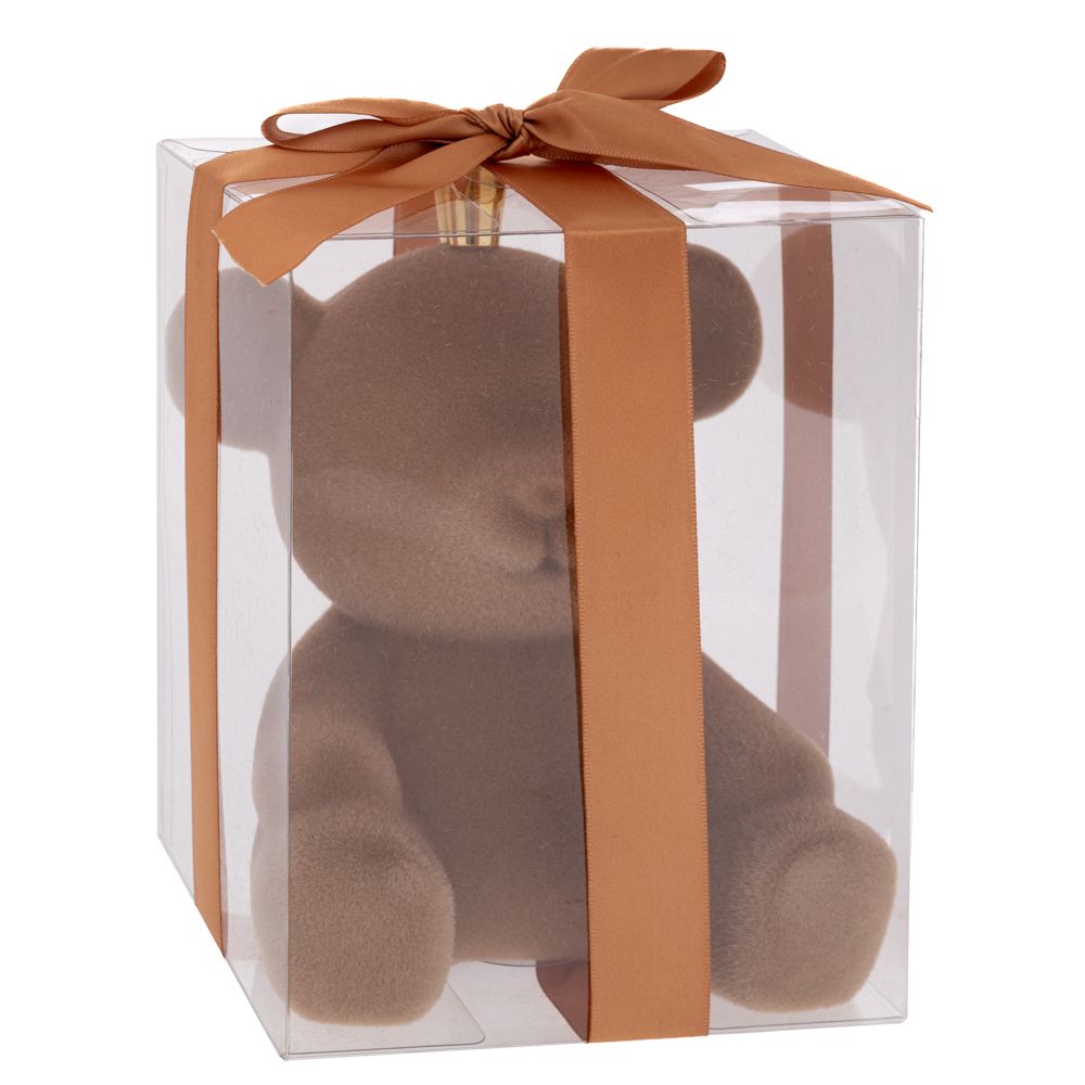  Коледна кафява плюшена мечка с корона в PVC кутия, 13x17 см