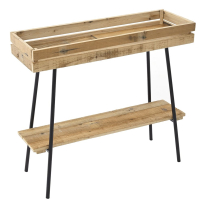 ДЪРВЕНА ПОСТАВКА ЗА ЦВЕТЯ С ЧЕРНИ МЕТАЛНИ КРАКА, 74X25X68 СМ