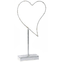 Метално светещо сърце с 20 LED лампички, сребро, 40 см