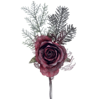Роза с бордо дантела и  заскрежени елхови клонки, 30 см