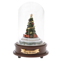 XMAS POLYRESIN CHRISTMAS TREE IN GLASS DOME WITH LIGHT AND MUSIC D 13X21CM