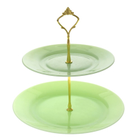 Стъклена поставка за сладкиши на две нива в зелен цвят. Размер: 20х26 см