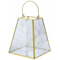 Метален златен светилник  - пирамида със страници от матирано стъкло. Размер: 14х17 см