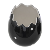 Керамична кашпа яйце от черен гланц на бели точки, Ф 15х16 см