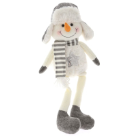 Плюшен Снежко с висящи крака и сива шапка, 19х42 см
