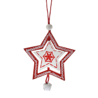 CHRISTMAS RED WOODEN STAR ORNAMENT 6.5X6CM