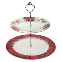 XMAS POINSETTIA TWO TIER CAKE STAND NEW BONE CHINA 26 19CM