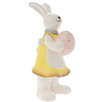 CERAMIC EASTER BUNNY WITH YELLOW DRESS 7X8X16 CM HOLDING A PINK EGG