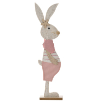 FELT EASTER BUNNY 10X4X38 CM WITH PINK WHITE CLOTHES