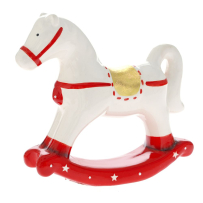 XMAS WHITE AND RED CERAMIC HORSE 15X4X14CM