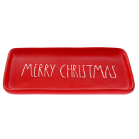 RED CERAMIC RECTANGULAR PLATE WITH  CHRISTMAS QUOTE 28?13?2CM