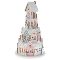XMAS MULTICOLOR RESIN GINGERBREAD HOUSE WITH LED LIGHT 13X13X22CM