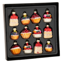 XMAS SET 12 MULTICOLOR  CUPCAKE GLASS ORNAMENT 4CM