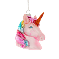 XMAS PINK UNICORN GLASS ORNAMENT 8,5X5X9CM