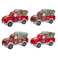 XMAS RED CAR TIN BOX 19X11X6CM 4 DESIGNS