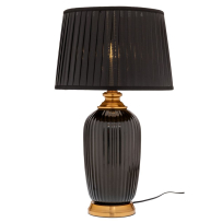 Нощна лампа със черна керамична основа - златен кант и сив абажур 60см