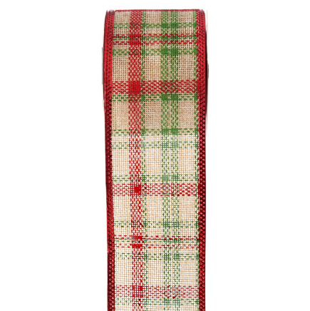 CHRISTMAS WIRED RIBBON 6.3CM X 9 METERS GREEN AND RED PLAID