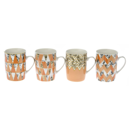 WHITE CERAMIC MUG WITH ORANGE DESIGNS 8X11 CM