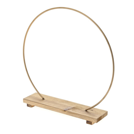 GOLD METAL CIRCLE ARCH ON WOODEN STAND 29x6X29CM