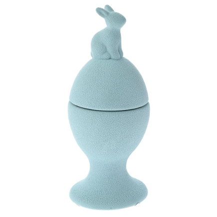 Керамична синя яйцедържачка със заек и захарен ефект, 5,8х5,8х14 см