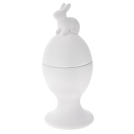 Керамична бяла яйцедържачка със заек и захарен ефект, 5,8х5,8х14 см