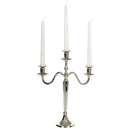 SILVER ALUMINUM 3 ARMS CANDLE HOLDER 29X46CM