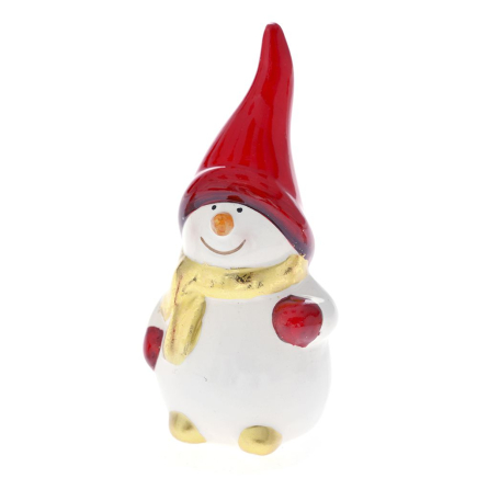 XMAS WHITE AND RED CERAMIC SNOWMAN 6X5X12CM