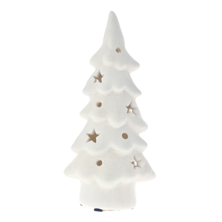 XMAS WHITE CERAMIC TREE WITH LIGHT 8X6X14CM