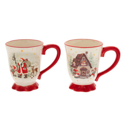 XMAS DOLOMITE MUG 2 DESIGNS WITH HOUSE AND SANTA 12X8X10CM